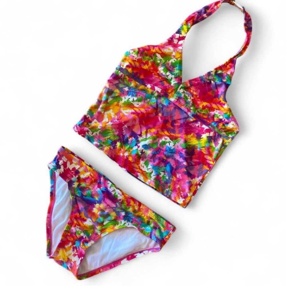Backflips Girls Size 10 Tie Dye Halter Tankini Set High Waist Swim New